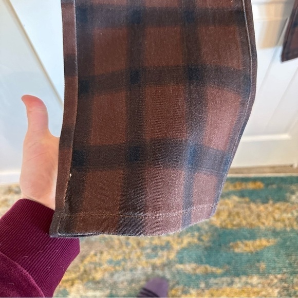 NWT WeWoreWhat color block icon jean brown and navy check plaid 70s inspired - Picture 3 of 10